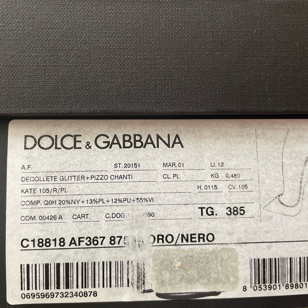 NWB DOLCE & GABBANA Gold Black Chantilly Lace KATE heels shoes Pumps $1045 38 8 - Picture 8 of 16